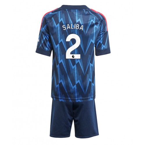 Stroje piłkarskie Arsenal William Saliba #2 Koszulka Wyjazdowej dla dzieci 2025-26 Krótki Rękaw (+ szorty)
